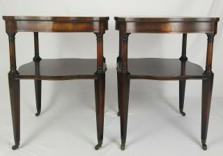 Vintage Weiman Heirloom Mahogany Leather Top End Table Pair Federal USA Antique 2