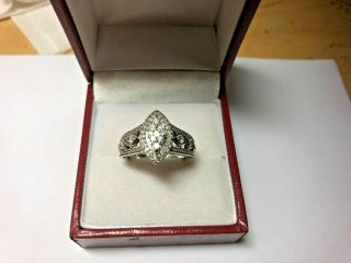 9ct White Gold Pear Drop Antique/vintage Setting Diamond Ring.  Size L.  Stunning