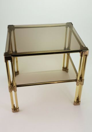 Vintage Brass Side Coffee Table Smoked Glass Top E/0419