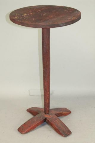 Rare 17th C Pilgrim Period Ma Trestle Base X - Base Candlestand In Old Red Paint