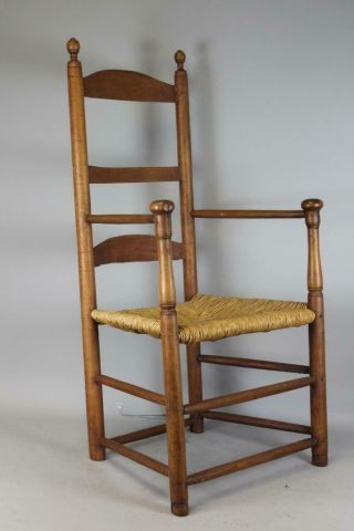 Very Rare Pilgrim 17th C Plymouth County,  Ma Ladder Back Mushroom Hand Armchair