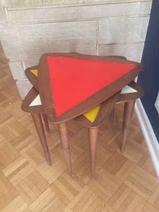 Vintage Mid Century Modern Nesting Tables Arthur Umanoff Triangle Raymor