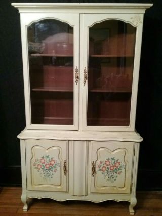 Vintage French Country Solid Maple China Cabinet Cupboard Buffet Hutch Cb Atkins