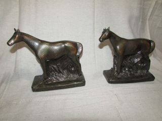 Rare Antique Horses Pair Die Cast Iron Bronze Brass Finish Bookends Equestrian