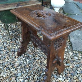 Gothic Revival Carved Oak Joint Stool Board Stool Victorian 16th Century Style