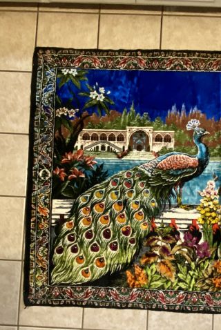 Vintage Peacock Tapestry Colorful Rare Rug Pattern Wall Hanging Velvet 75” x 50” 2