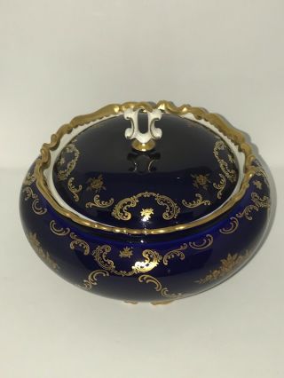 FAB VTG Reichenbach Germany Cobalt Blue w Gold Encrusted Covered Vegetable Bowl 2