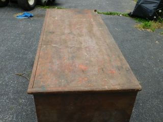 early paint decorated blanket chest bun feet strap hinges barn find 3