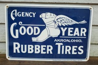 Giant Vintage 1917 Dated Goodyear Rubber Tires Porcelain Enamel Sign Akron Ohio