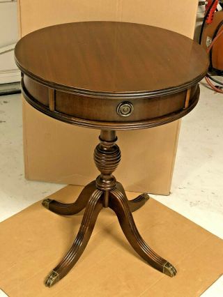 Vintage Antique Round Mahogany Drum Table By Maddox Table Co.  Jamestown N.  Y.