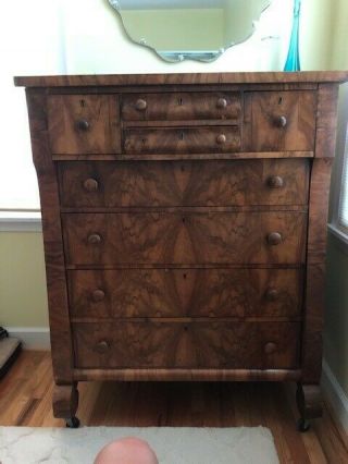 Vintage Early Empire Burled Walnut Dresser - Sharp And Lovely