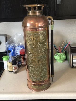 Elkhart Fire Extinguisher Vintage Antique Small Elk Copper W Brass Nameplate