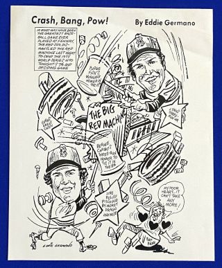 1975 World Series Game 6 Red Sox Reds 10 " X 13 " Cartoon Art By Germano