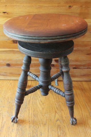 The Chas Parker Co Adjustable Piano Stool Vintage Claw Foot Glass Ball Antique