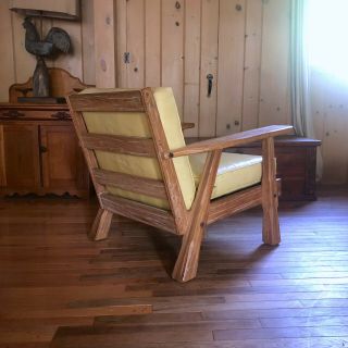 Brandt Ranch Oak Texas Wooden Arm Chair Mid Century Rustic Cabin Man Cave 50s