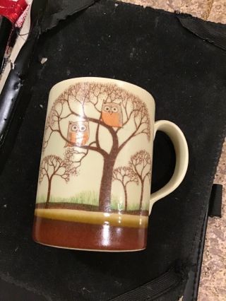 Owls In Trees Vintage Stoneware Coffee Mug Retro Cup