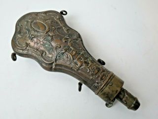 Ornate 19th C Antique Copper Brass G.  & J.  W Hawksley Black Powder Flask
