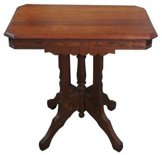 Antique Victorian Eastlake Walnut Burl Parlor Accent Side Table