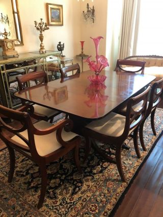 Duncan Phyfe Mahogany Dining Room Table & 6 Chairs & 3 Inserts
