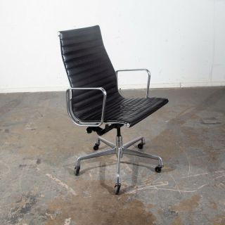 Mid Century Modern Executive Chair Eames Herman Miller Black Leather Office Work