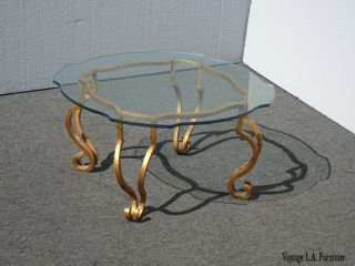 Vintage Spanish Style Wrought Iron Gold Coffee Table / End Table W Ornate Glass
