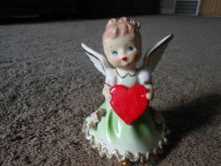 Vtg George Z.  Lefton Angel Bell With Heart,  Repaired Wing,  Spaghetti Trim