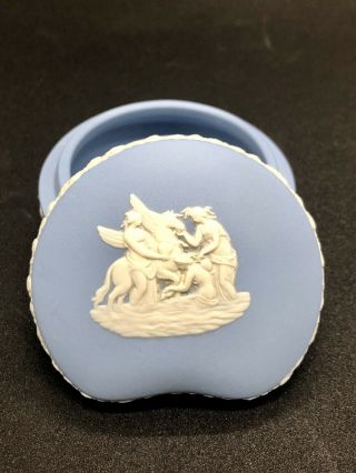 Wedgwood Blue Jasper Kidney Shape Trinket Box With Pegasus On Top Of Box