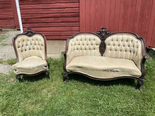 Antique Victorian Loveseat Matching Chair Meeks Belter Rosewood