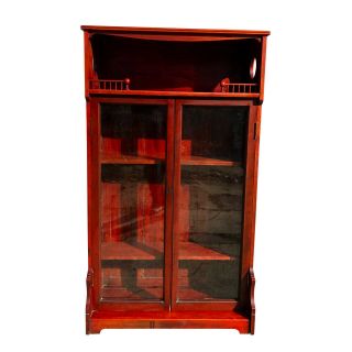 Antique Red Maple Eastlake Victorian Farmhouse Etagere Glass Door Bookcase 3