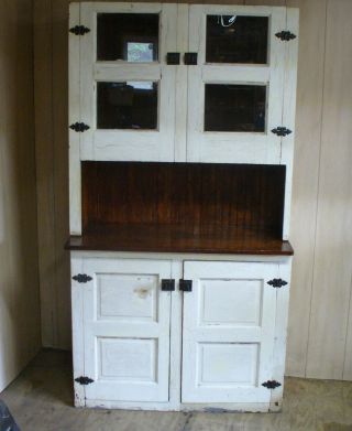 Primitive Antique Early American Step Back Cupboard Country Kitchen Cabinet