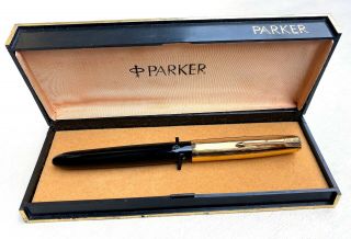Vintage Parker 51 Custom Aerometric Black Fountain Pen W/box,  Nos,  Arg (ar3070)