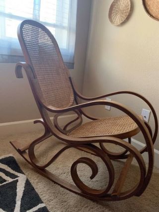 Antique Thonet - Style Cane Back Bentwood Rocker In