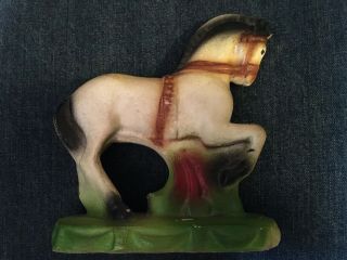 Vintage 1950s Carnival Fair Prize Chalkware Colorful 6” X 5” Horse Statue