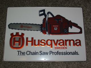 Vintage Husqvarna Chainsaw Dealer Embossed Metal Advertising Sign 20 " X28 "