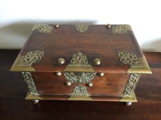 Dutch Colonial Metal Mounted Teak Box.  18th Century.  Large 15.  5”.