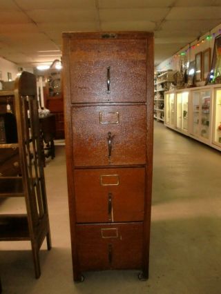 Oak 4 Drawer File Cabinet Old Crackle Finish Made In Ohio Hobart Brothers Co.