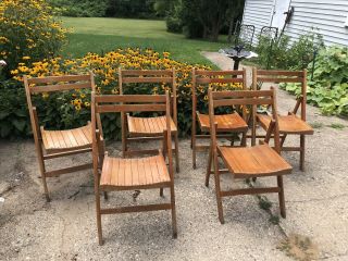 Set Of 6 Vintage,  Wooden Slat,  Folding Chairs.  Mid Century Modern -