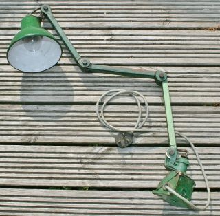 Vintage Industrial Green Enamel Angle Poise Engineering Workshop Lamp -
