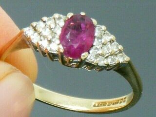 9ct Gold Ruby & Diamond Hallmarked Cluster Vintage Ring Size N
