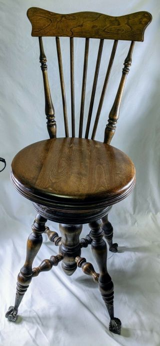 Adjustable Piano Stool With Back Clawfoot Glass Ball Victorian M Bancroft