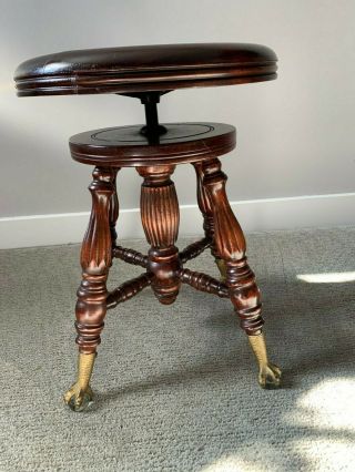 Vintage Antique Charles Parker Piano Stool With Glass Ball & Claw Feet