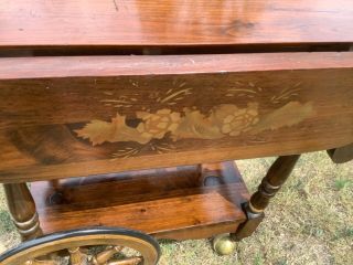 Vintage Rolling Drop Leaf Bar Tea Cart serving Trolley Wood wooden mid century 2