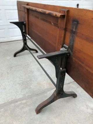 Antique 1900s Cast Iron And Wooden Drafting Table