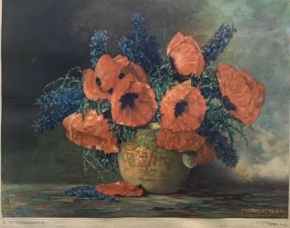 Max Streckenbach Pencil Signed Vintage Color Poppies Print Listed