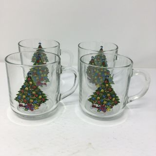 Vtg Luminarc Christmas Tree Clear Glass Mugs Action Industries Set Of 4 Coffee