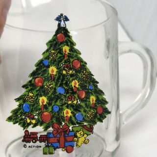 VTG Luminarc Christmas Tree Clear Glass Mugs Action Industries Set of 4 Coffee 3