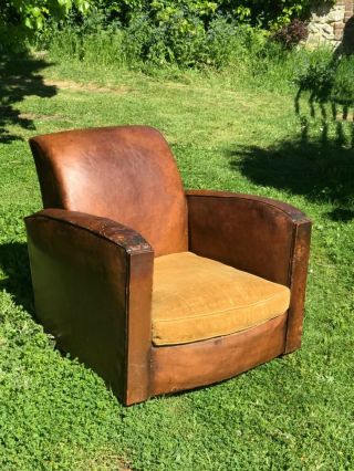 Antique French Art Deco Leather Club Chair