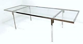 Milo Baughman Chrome Glass Top Extension Dining Table Center Mid Century Modern