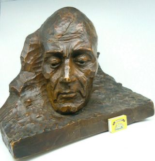Vintage Larger Than Life Solid Wood Carving Of A Man 