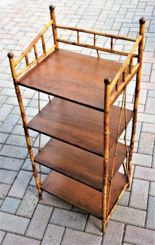 Antique Scorched Bamboo 4 Shelf Stand